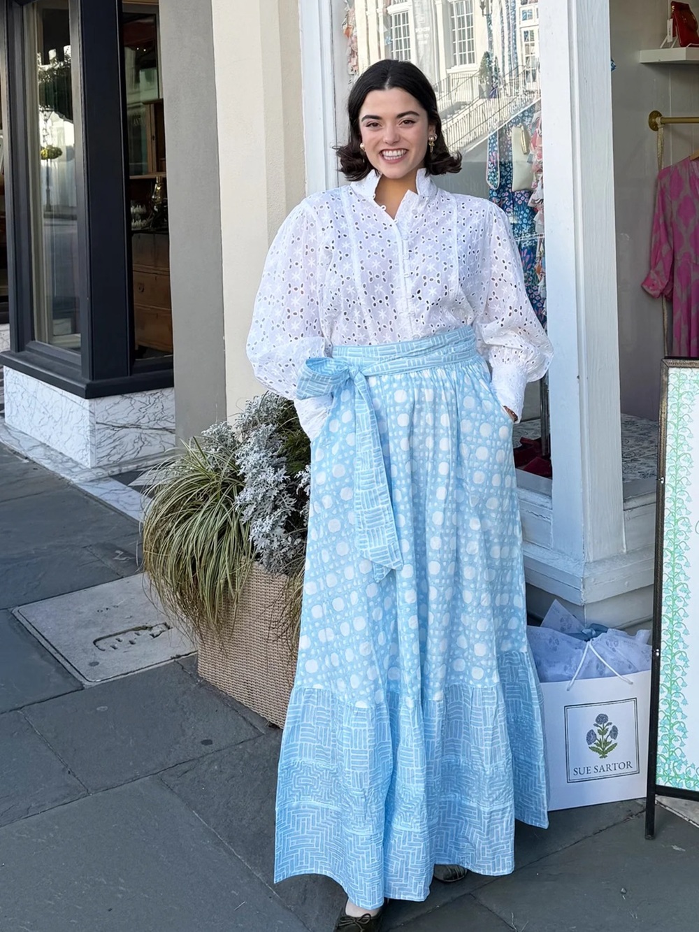 NWT Sue Sartor Flounce Skirt | Baby Blue Caning